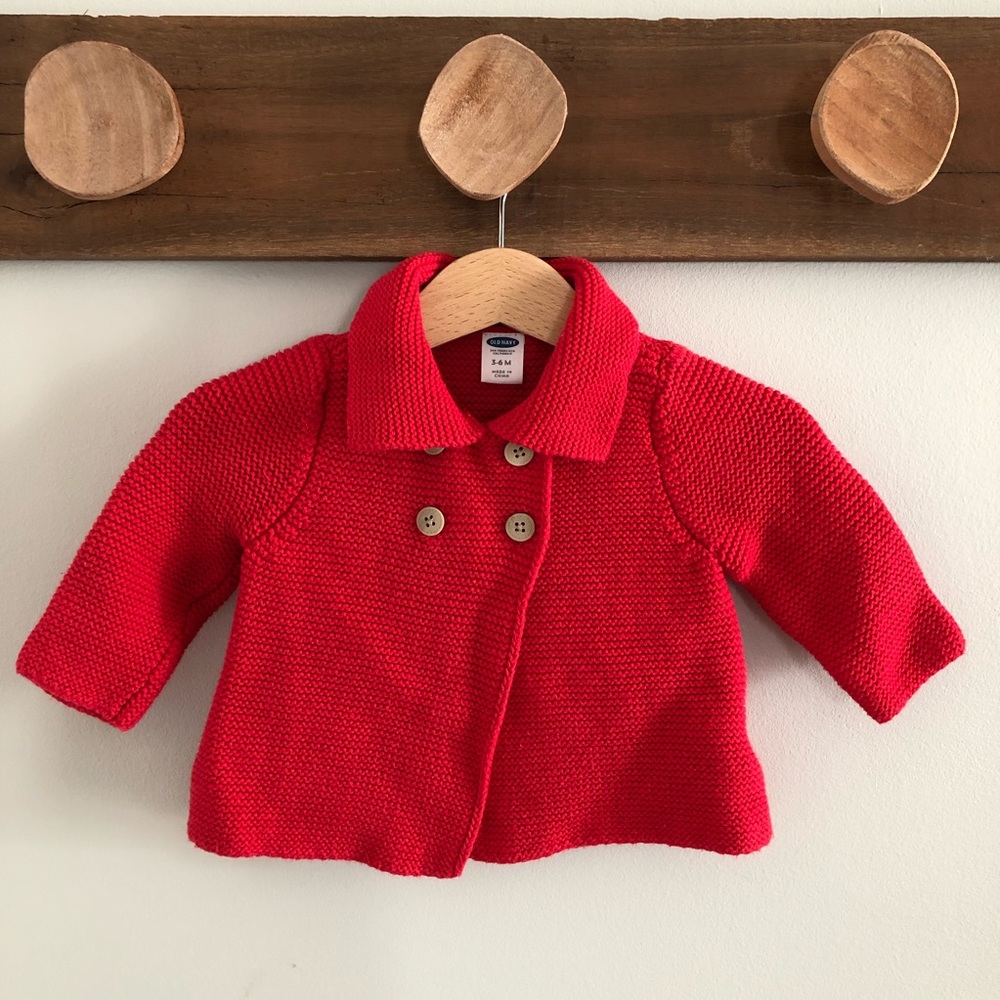 Old Navy red baby sweater, 3-6 months
